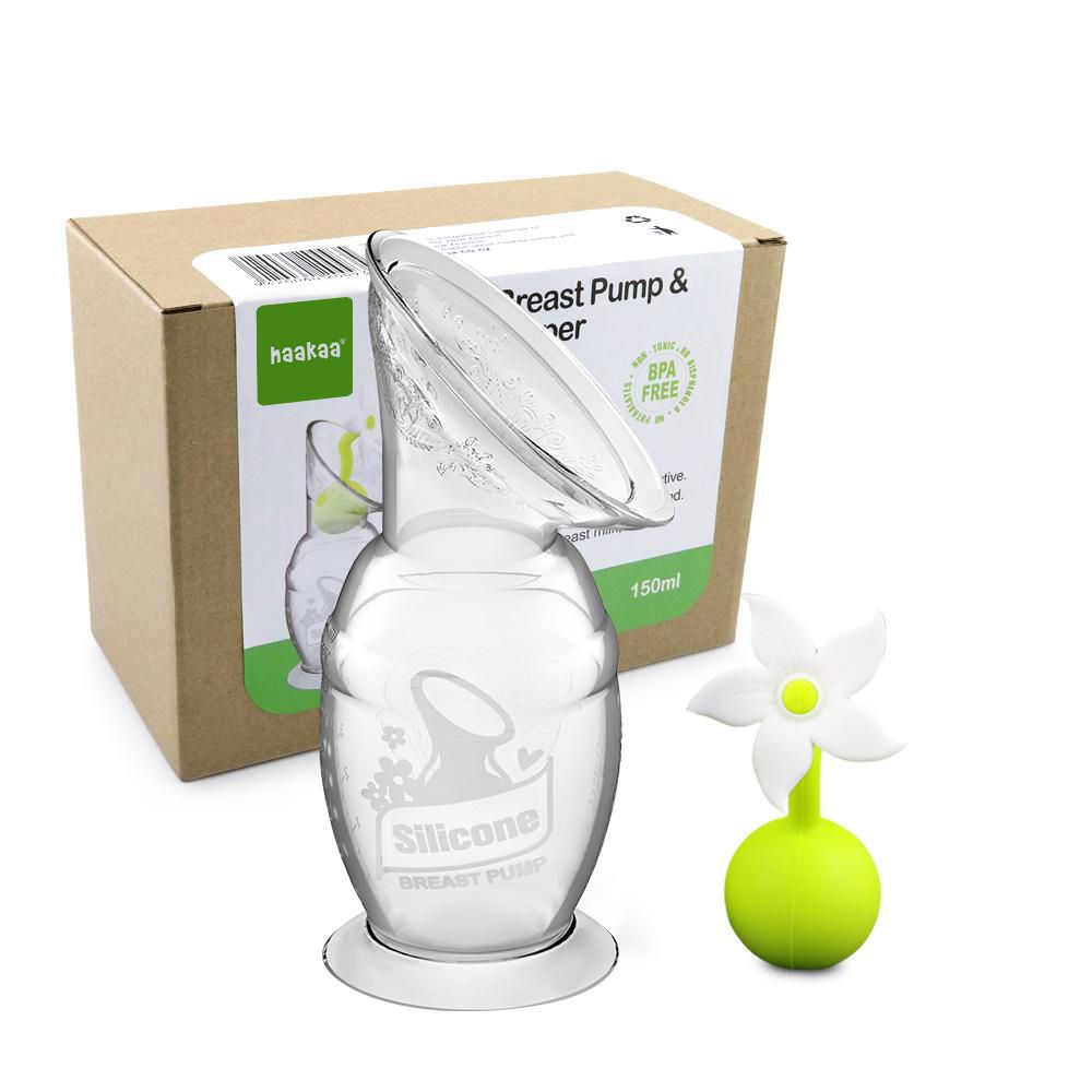 Haakaa set silikonska izdajalica 2. generacije 150 ml i poklopac bijeli cvijet
